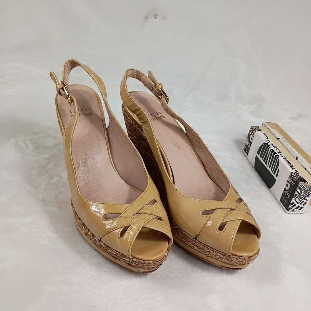 Stuart Weitzman Wedge Sandals Womens 8 Tan   Espadrille Slingback Cottage Core - Picture 7 of 7